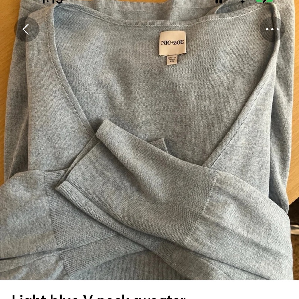 NIC+ZOE Light Blue V-Neck Sweater
